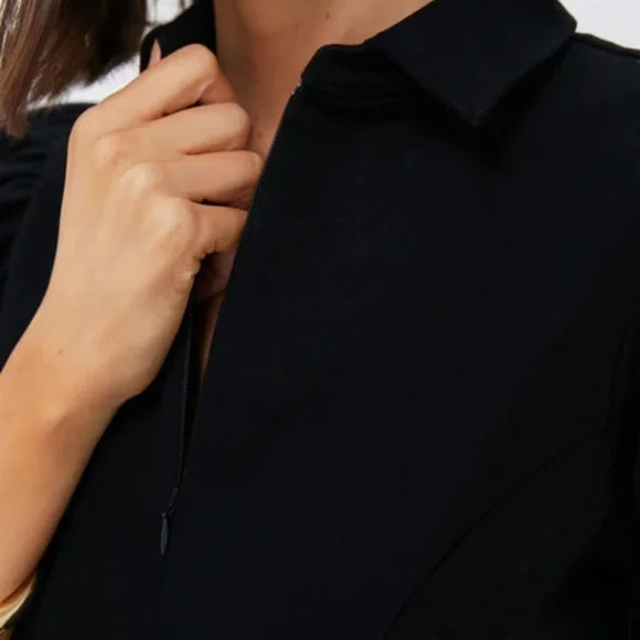 Elegant Black Puff Sleeve Mini Dress - Picture 3 of 7